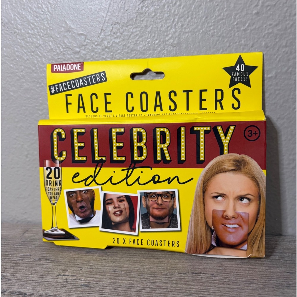 Paladone Face Coasters Celebrity Edition 20 Pack 40 Famous Faces Party Game Gift